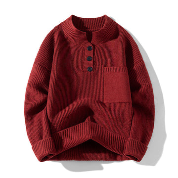 Women's Solid Color Versatile Half Turtleneck Button Sweater