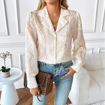 Diamond Lattice Suit Collar Cardigan Long Sleeve Shirt