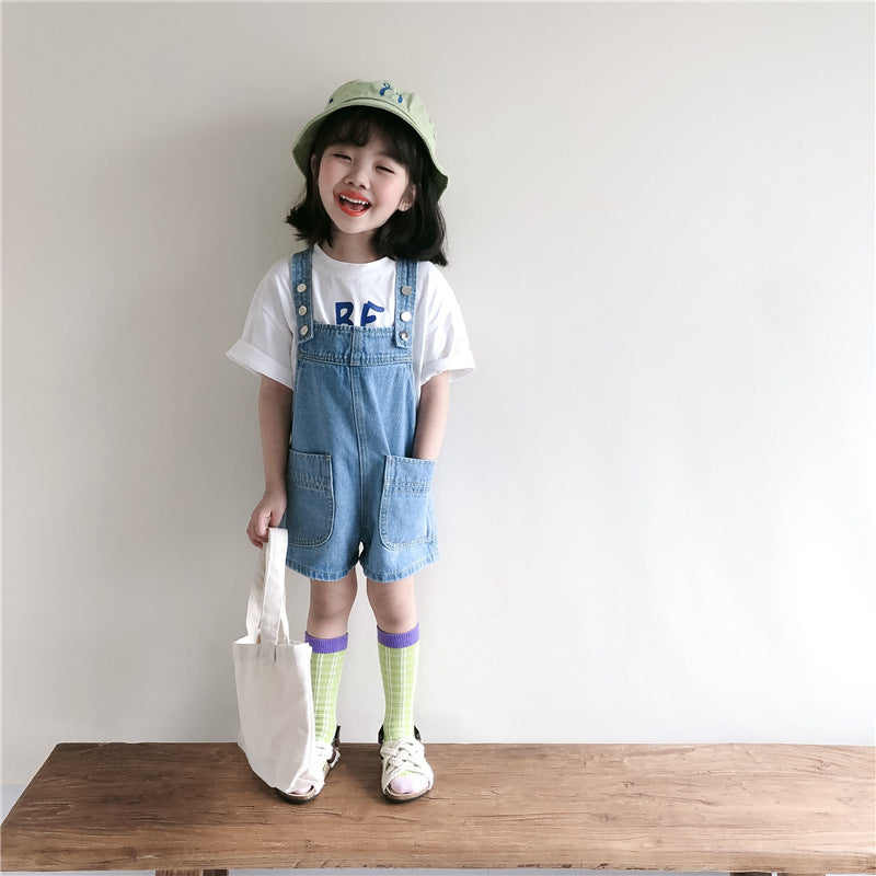 Fashion New Children Denim Suspender Shorts