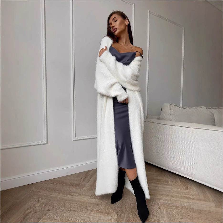 Imitation Mink White Sweater Cardigan Coat Women's Loose