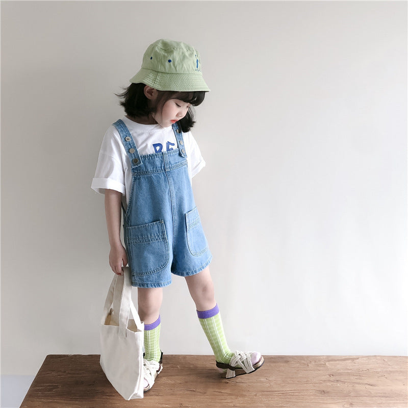 Fashion New Children Denim Suspender Shorts