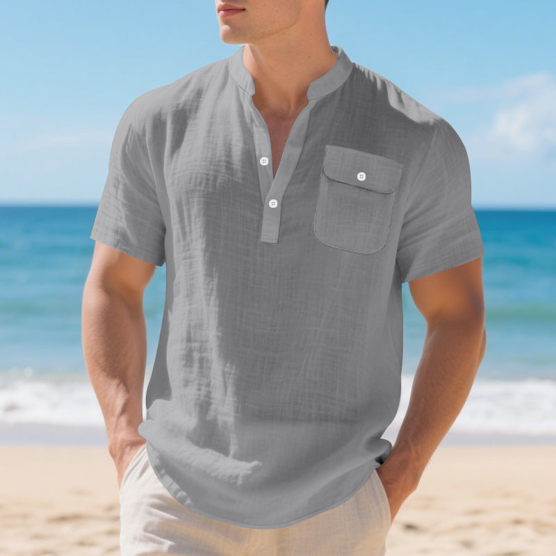 Summer American Linen Men's T-shirt Loose Casual