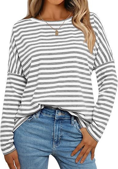 Women's Long-sleeved Round Neck T-shirt Striped Contrast Color