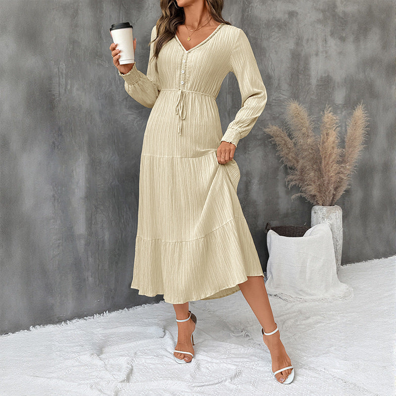 Texture Long Sleeve Stitching Dress Women