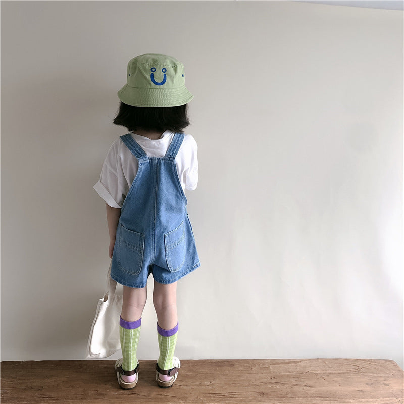 Fashion New Children Denim Suspender Shorts