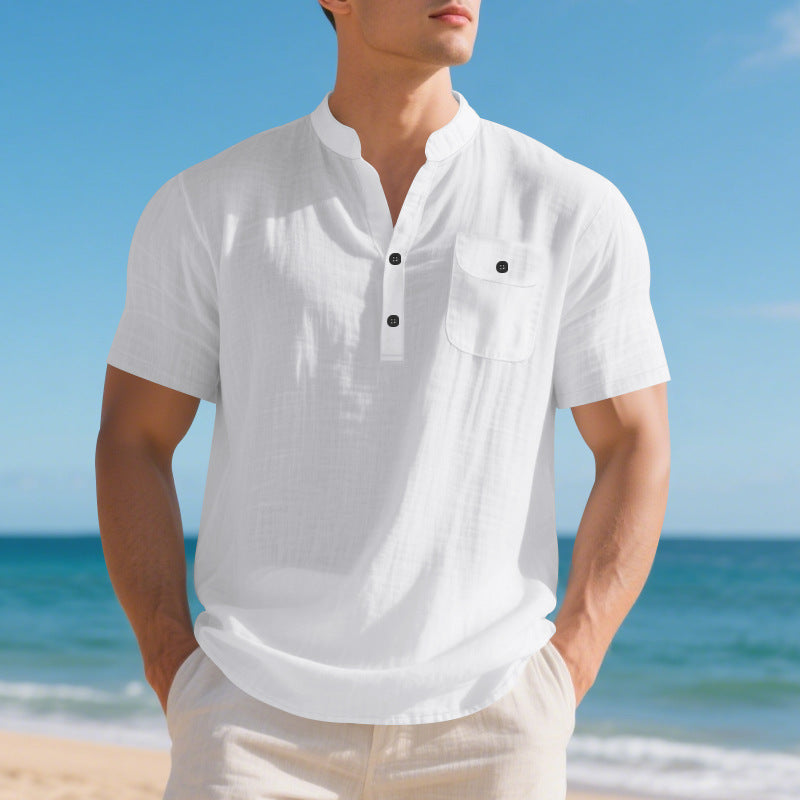 Summer American Linen Men's T-shirt Loose Casual