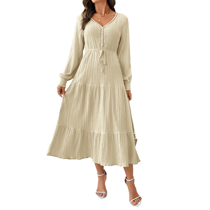 Texture Long Sleeve Stitching Dress Women