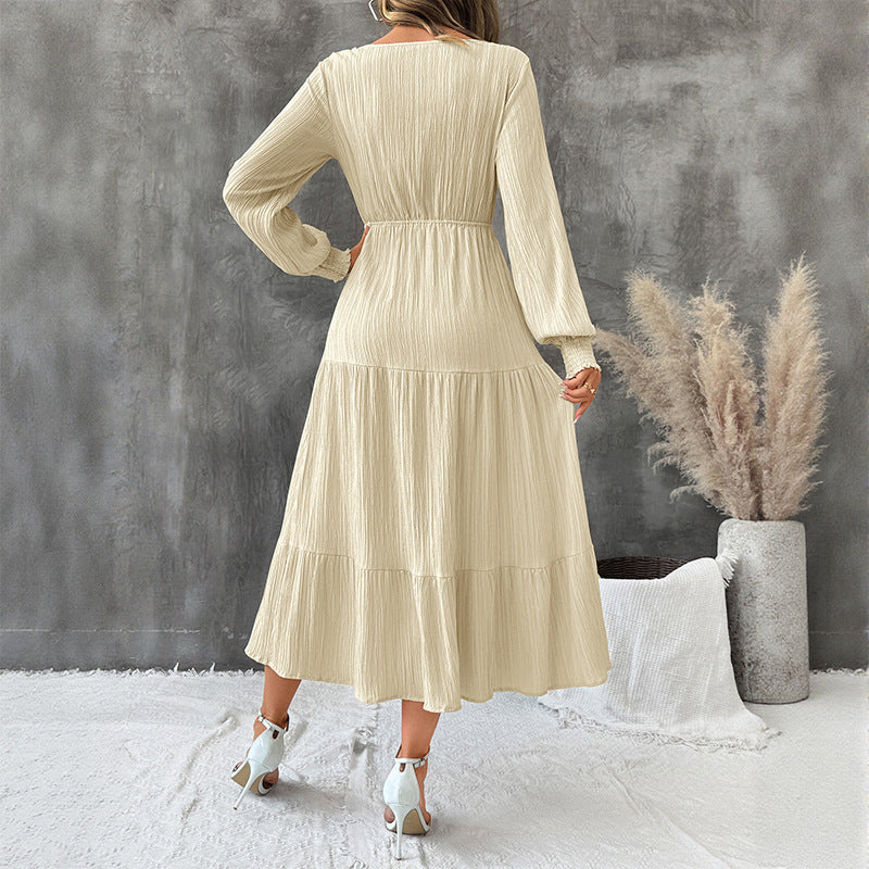 Texture Long Sleeve Stitching Dress Women