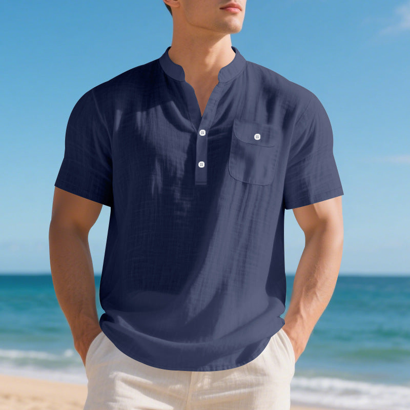 Summer American Linen Men's T-shirt Loose Casual