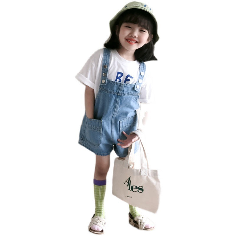 Fashion New Children Denim Suspender Shorts