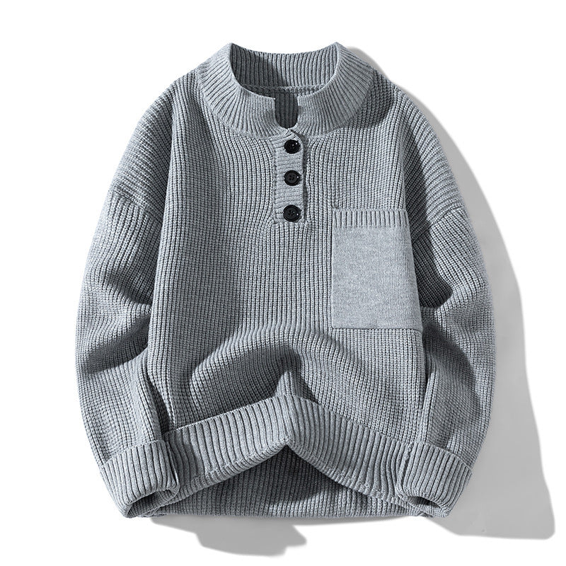 Women's Solid Color Versatile Half Turtleneck Button Sweater