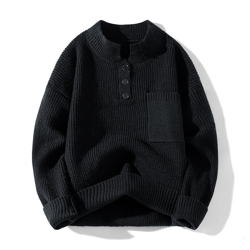 Women's Solid Color Versatile Half Turtleneck Button Sweater
