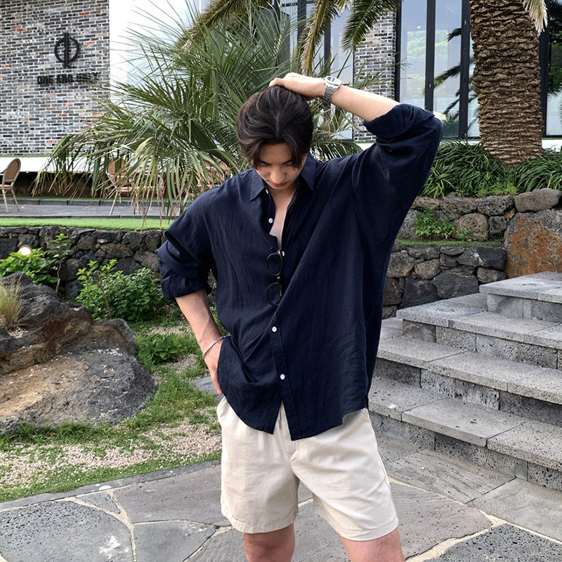 Solid Color Long Sleeve Linen Shirt Korean High Sense