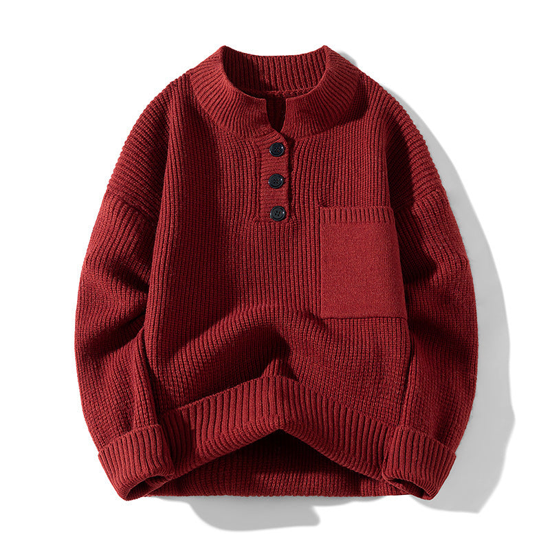 Women's Solid Color Versatile Half Turtleneck Button Sweater