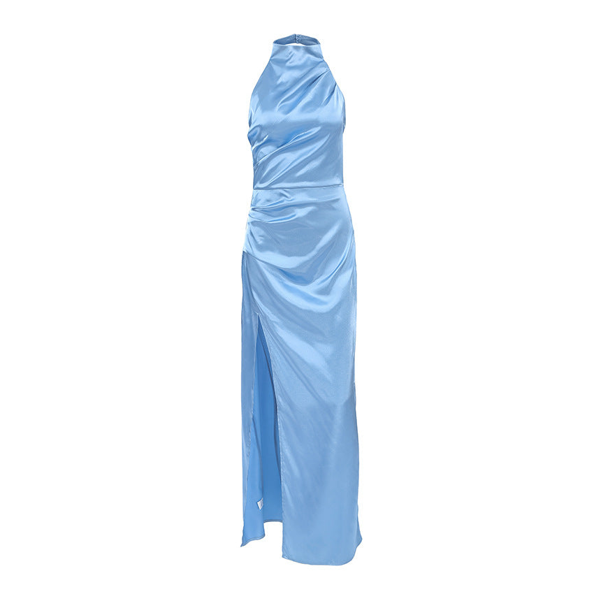 Satin Halter Sleeveless Split Dress