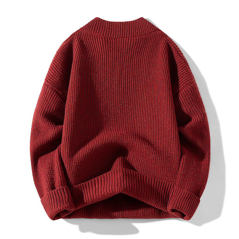 Women's Solid Color Versatile Half Turtleneck Button Sweater