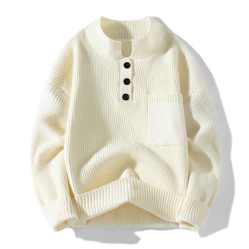 Women's Solid Color Versatile Half Turtleneck Button Sweater