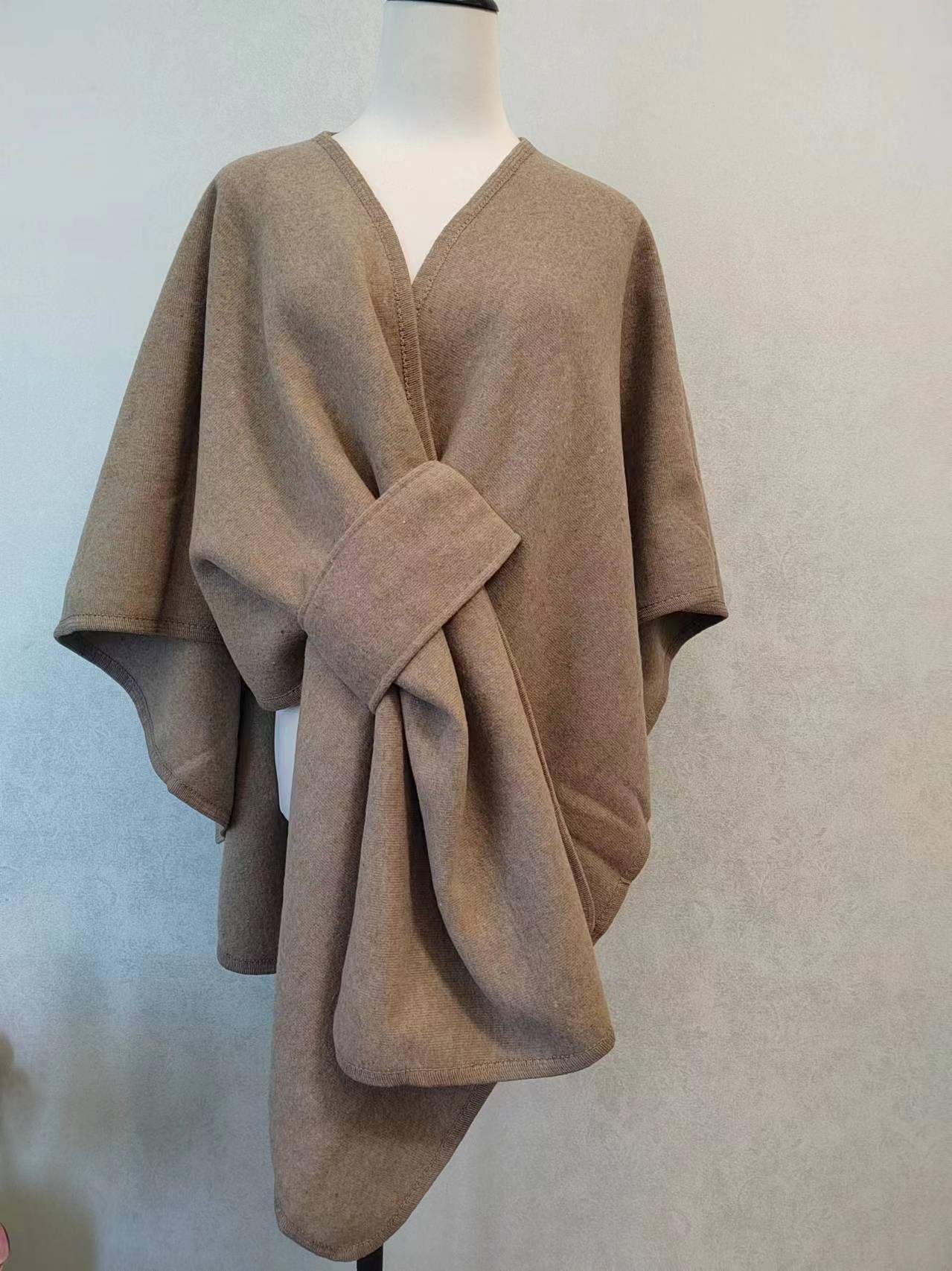 Fur Collar Fur Ball Knitted Cardigan Cape And Shawl