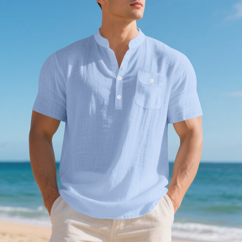 Summer American Linen Men's T-shirt Loose Casual