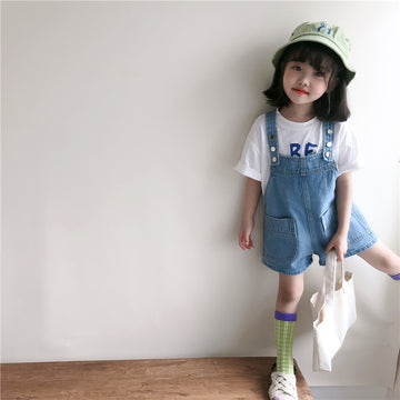 Fashion New Children Denim Suspender Shorts