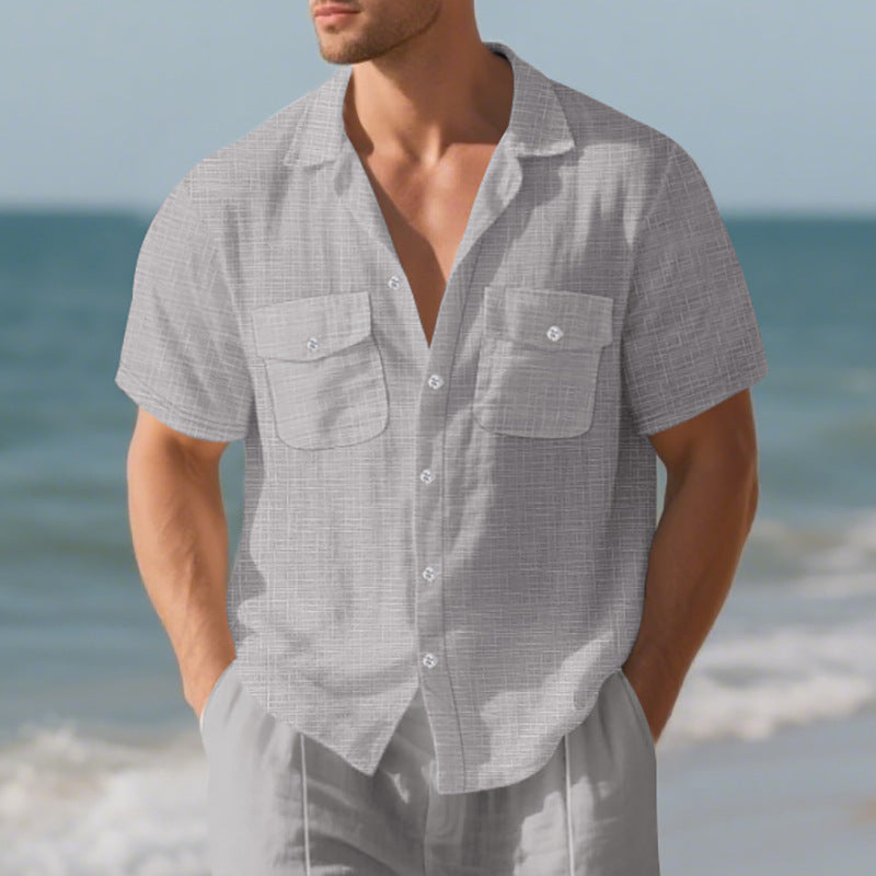 Solid Color Loose Casual Holiday Lapel Shirt Men