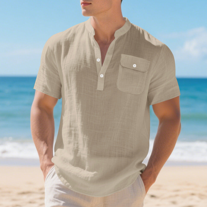 Summer American Linen Men's T-shirt Loose Casual