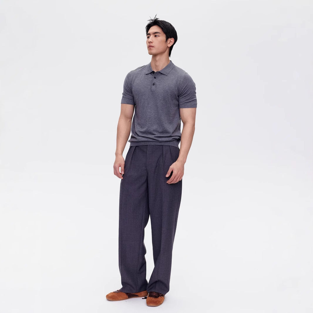 Men's Simple Summer American Casual Polo Collar Knitted Short-sleeved Bottoming Shirt