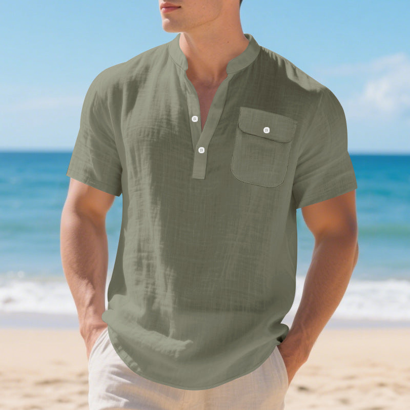 Summer American Linen Men's T-shirt Loose Casual