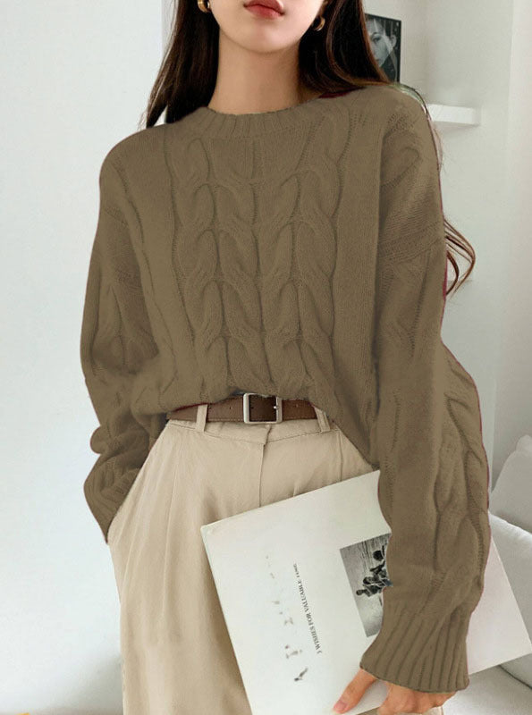 Round Neck Pure Color All-matching Trendy Sweater Top