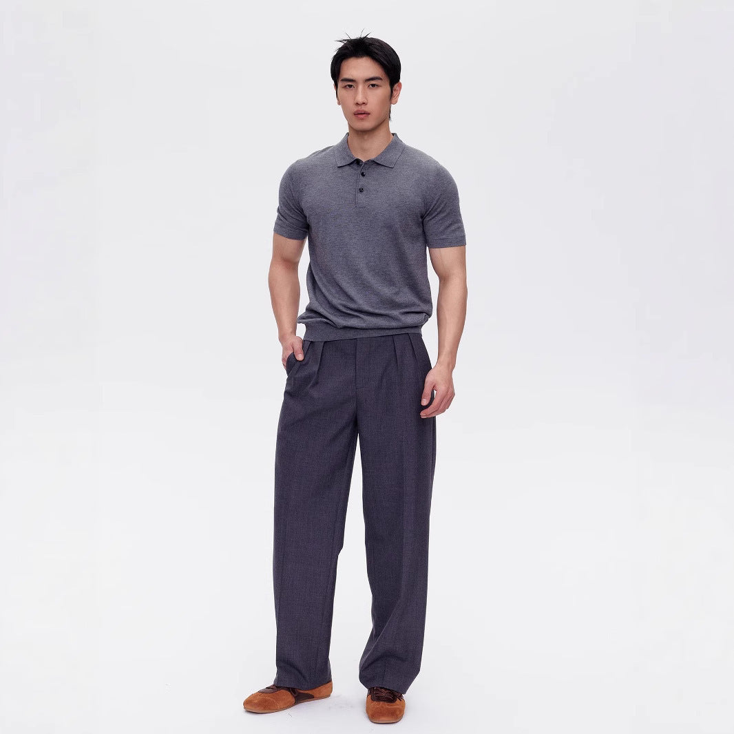 Men's Simple Summer American Casual Polo Collar Knitted Short-sleeved Bottoming Shirt