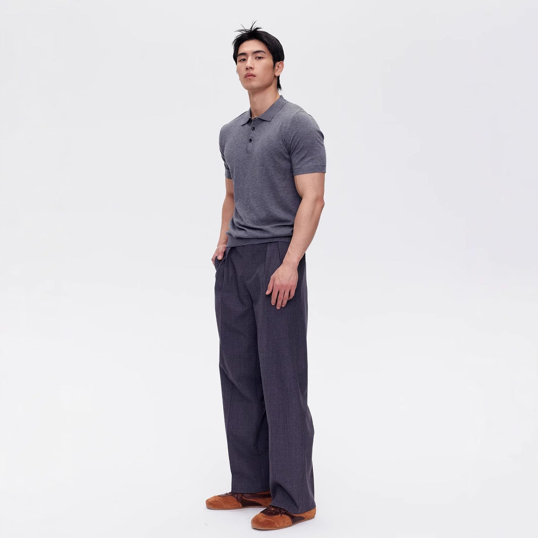 Men's Simple Summer American Casual Polo Collar Knitted Short-sleeved Bottoming Shirt